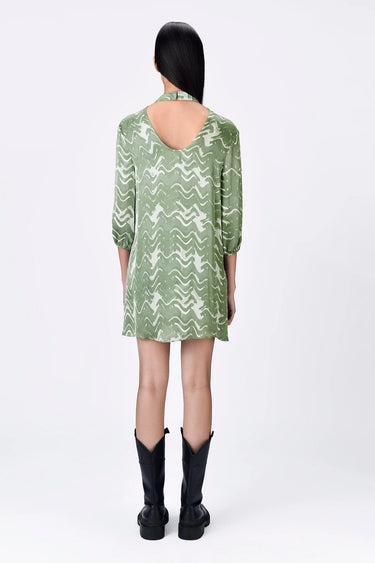 Satin A-Line Draped Dress- Taupe - Genes Lecoanet Hemant