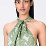 Satin A-Line Halter Neck Draped Dress- Taupe - Genes Lecoanet Hemant