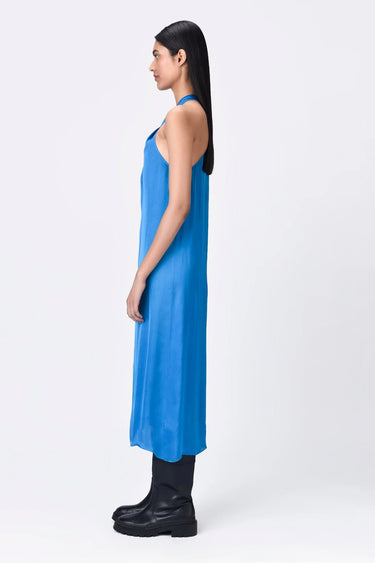 Satin Halter Neck Dress- Azure Blue - Genes Lecoanet Hemant