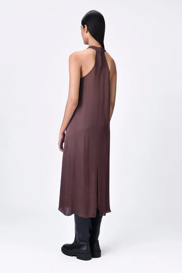Satin Halter Neck Dress  - Chocolate Brown - Genes Lecoanet Hemant