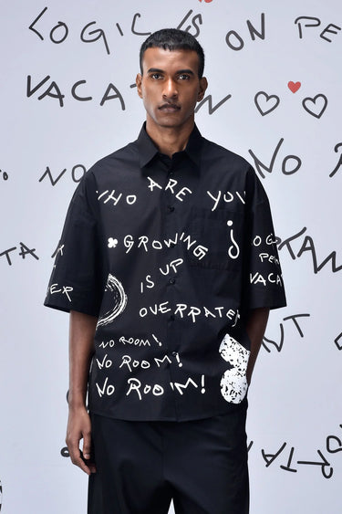 Scribble Oversized Shirt- Black - Genes Online Store