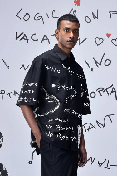 Scribble Oversized Shirt- Black - Genes Online Store