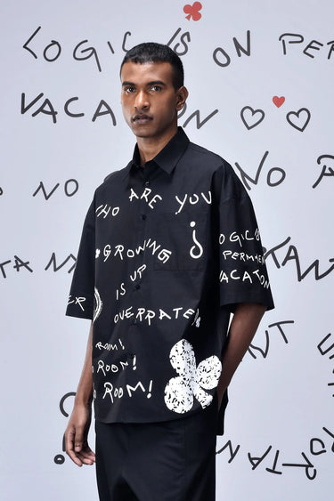 Scribble Oversized Shirt- Black - Genes Online Store