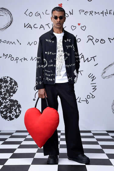 Wool Scribble Text Relax Fit Jacket - Genes Online Store