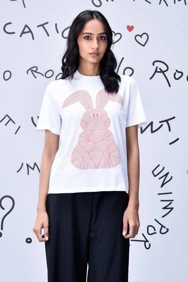 White cotton T-shirt with handwritten text design