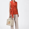 Seersucker Sleeveless Jacket With Tie-Up Waist-Coral Orange - Genes Lecoanet Hemant