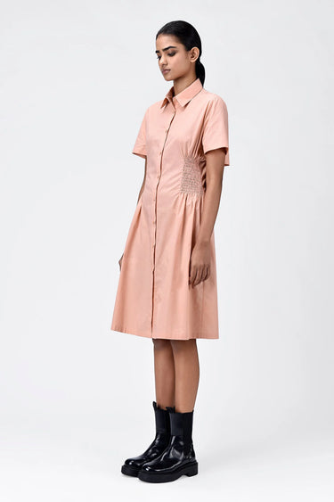 Semi-Fit Shirt Dress with Back Cutout-Light Peach - Genes Lecoanet Hemant