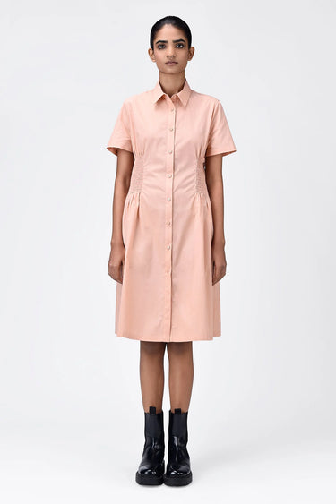Semi-Fit Shirt Dress with Back Cutout-Light Peach - Genes Lecoanet Hemant