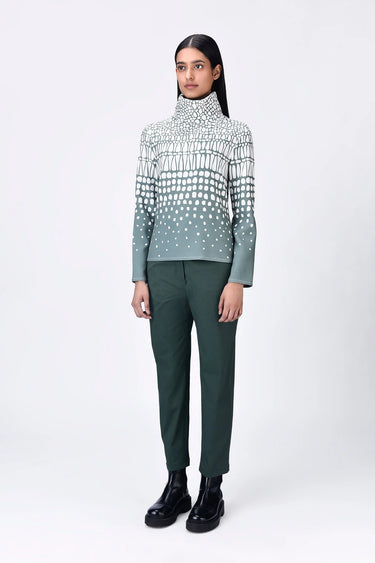 Semi-Fitted Turtle Neck Top with Cell Degrade Print - Genes Lecoanet Hemant
