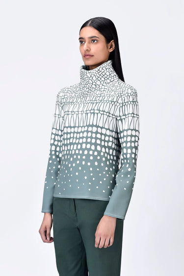 Semi-Fitted Turtle Neck Top with Cell Degrade Print - Genes Lecoanet Hemant