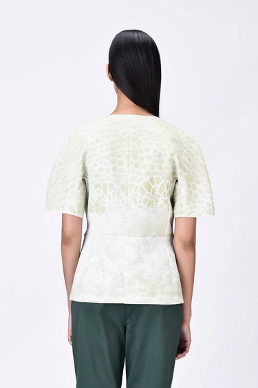 Semi-Fitted V-Neck Top with Pleated Pockets & Microcell Print - Genes Lecoanet Hemant