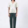 Semi-Fitted V-Neck Top with Pleated Pockets & Microcell Print - Genes Lecoanet Hemant