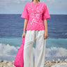 Sequin-Embroidered Elbow-Sleeve Top in Cotton Poplin – Barbie Pink - Product Image