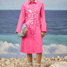 Barbie pink cotton poplin shirt dress for women with sequin embroidery