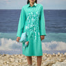 Persian green cotton poplin shirt dress for women with sequin embroidery