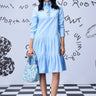 Sequin Placket Relax Fit Dress- Light Blue - Genes Online Store