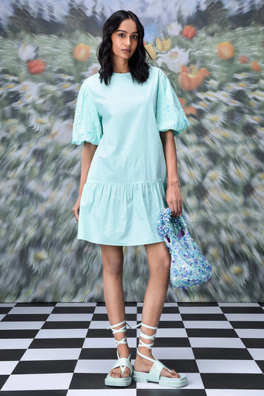 A-line dress with sequin design and structured silhouette