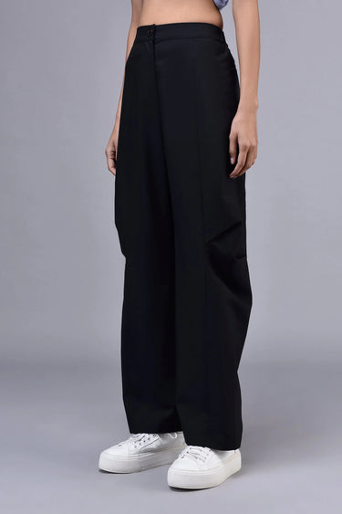 Side Pleat Relax Fit Trousers- Black - Genes Online Store