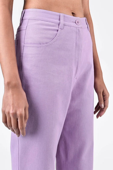 Sleek Cotton Drill Straight Fit Trousers-Lavender - Genes Lecoanet Hemant