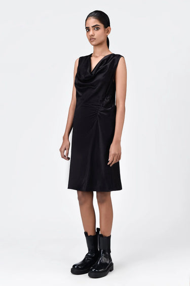 Sleek Heavy Satin Bias-Cut Dress Black - Genes Lecoanet Hemant