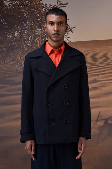 Sleek Navy Polyfelt Peacoat - Genes Online Store