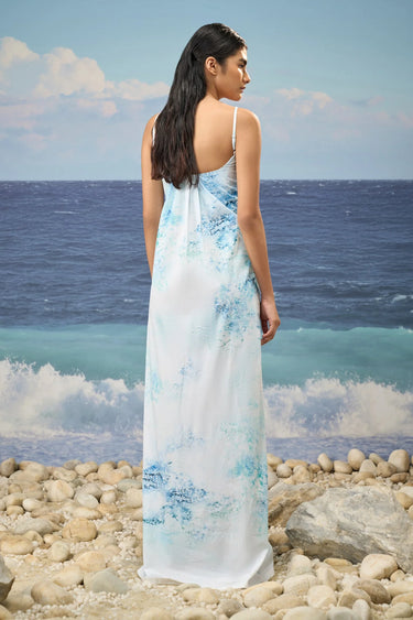 Sleeveless Dress in Premium Cotton Poplin with Watercolour Print