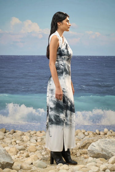 Premium poly satin dress for women styled for evening wear