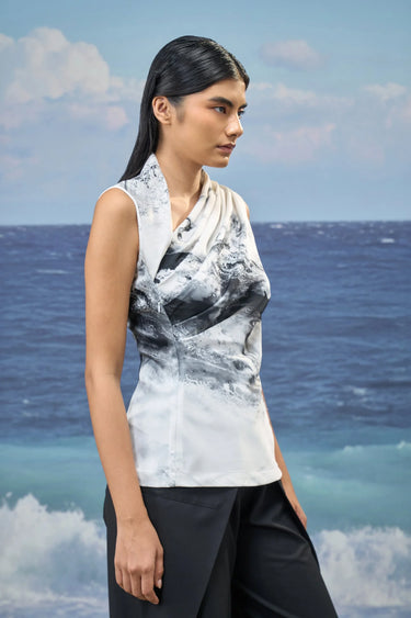 Premium poly satin top for women showing smooth lightweight fabric texture