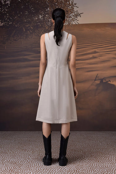 Sleeveless Warm Beige Poly Woollen Midi Dress - Genes Online Store
