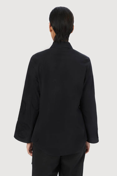 Slim Fit Button Up Shirt With Bell Sleeves And Tone On Tone Floral Thread Embroidery - Genes Lecoanet Hemant