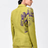 Slim Fit Linen Herringbone Jacket with Orchid Print Bright Olive