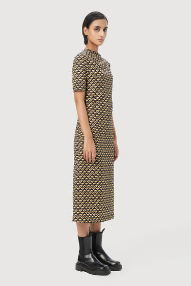 Slim Fit Raised Neck Dress in Scallops Print - Genes Lecoanet Hemant