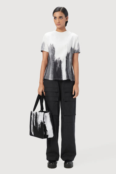 Slim Fit Raised Neck Top with Dart and Brush Stroke Print - Genes Lecoanet Hemant
