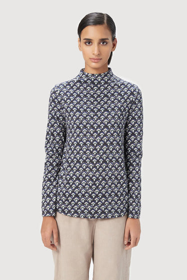 Slim Fit Raised Neck Top with Scallop Print - Genes Lecoanet Hemant