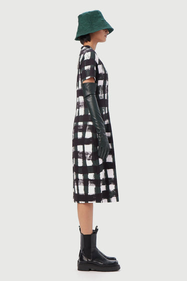 Slim Fit Round Neck Dress with All-Over Large Checks Print - Genes Lecoanet Hemant