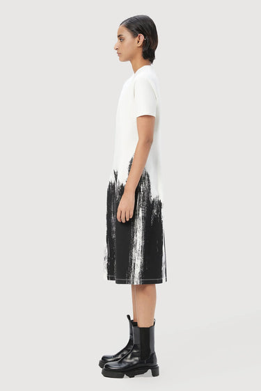 Slim Fit Round Neck Dress with Brush Stroke Print - Genes Lecoanet Hemant