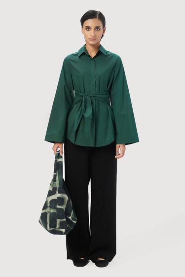 Slim Fit Shirt with Bell Sleeves and Waist-Tie Straps - Genes Lecoanet Hemant