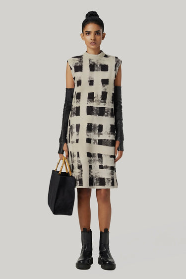 Slim Fit Sleeveless Dress with Eye-catching Large Checks Print - Genes Lecoanet Hemant
