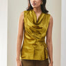 Slim Fit Sleeveless Top with Gather Detail-Bright Olive - Genes Lecoanet Hemant