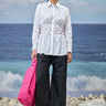 White cotton poplin shirt for women with smocked detailing
