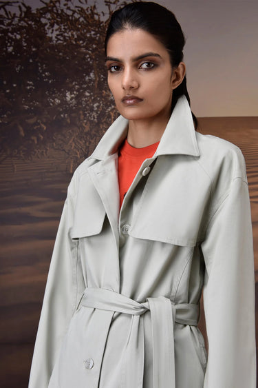 Soft Fern Green Cotton Twill Trench - Genes Online Store