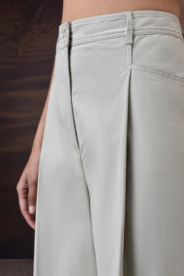 Soft Fern Green Cotton Twill Wide-Leg Trousers - Genes Online Store