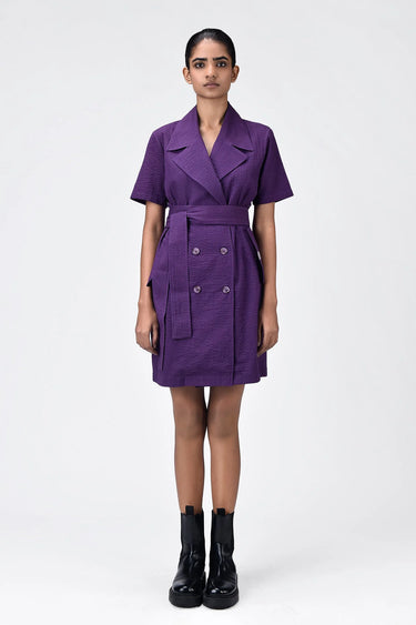 Straight Fit Dress With Tie-Up Waist-Amethyst - Genes Lecoanet Hemant