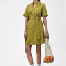 Straight Fit Dress With Tie-Up Waist-Bright Olive - Genes Lecoanet Hemant
