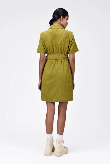 Straight Fit Dress With Tie-Up Waist-Bright Olive - Genes Lecoanet Hemant