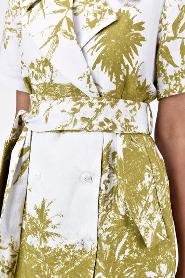 Straight Fit Half Sleeve Coat Dress with Belt - Genes Lecoanet Hemant