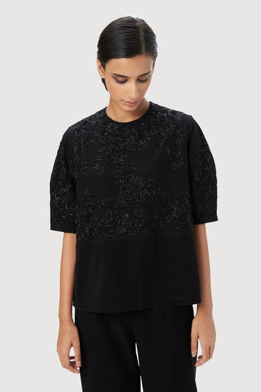 Straight Fit Round Neck Top with Soft Rounded Sleeves - Genes Lecoanet Hemant