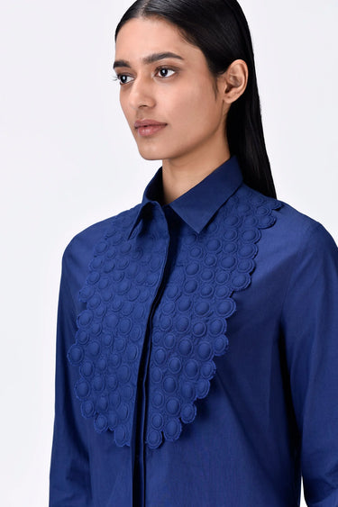 Straight Fit Shirt Dress with Heritage Embroidery - Navy Blue - Genes Lecoanet Hemant