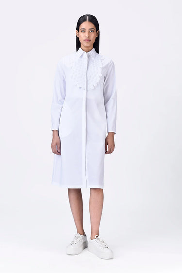 Straight Fit Shirt Dress with Heritage Embroidery - White - Genes Lecoanet Hemant