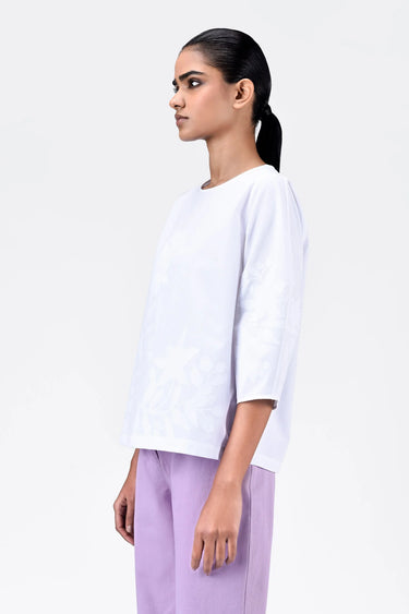 Straight Fit Top with Tropical Appliqué - Genes Lecoanet Hemant